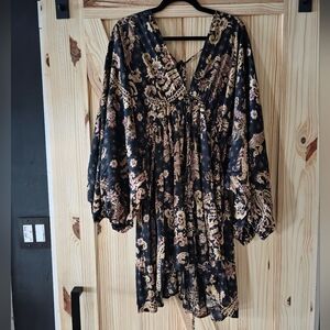 Free People Black Paisley Floral Boho Mini Dress